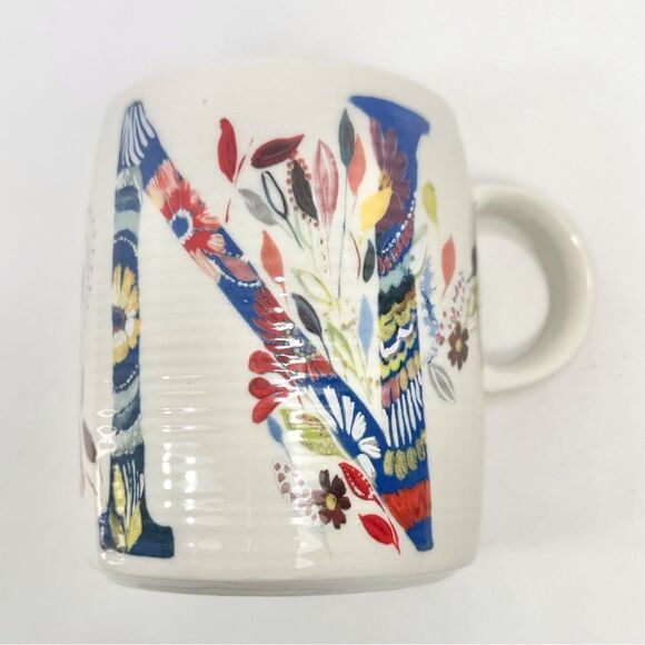 Anthropologie Starla M. Halfmann Petal Pallette Monogram N Floral Artisan Mug - Picture 1 of 16